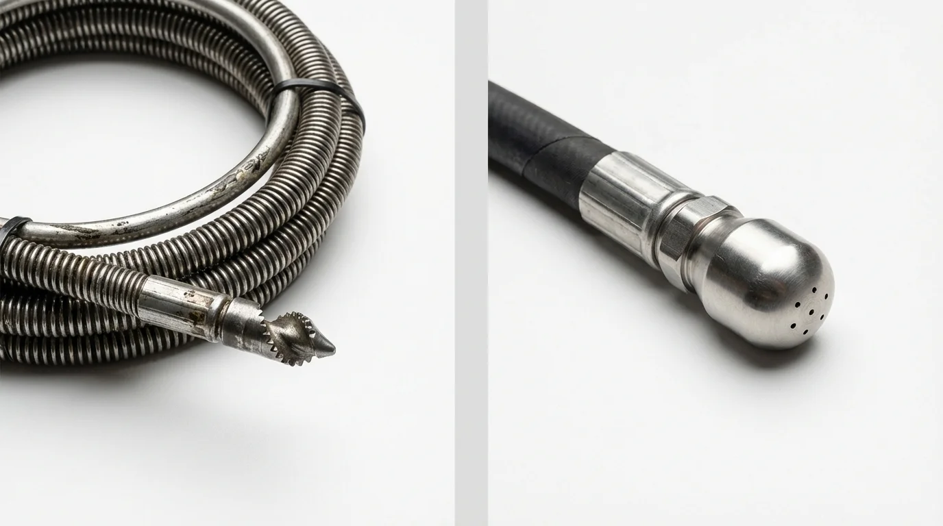 Drain snake cable and hydro jetting nozzle used for drain cleaning in Collegedale, TN